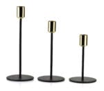 CEDRIC Ensemble de 3 bougeoirs noir et or 8xH14cm/8xH18cm/8xH22cm