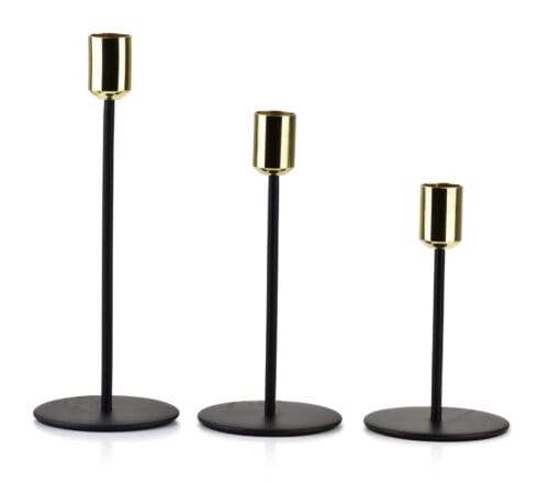 CEDRIC Ensemble de 3 bougeoirs noir et or 8xH14cm/8xH18cm/8xH22cm